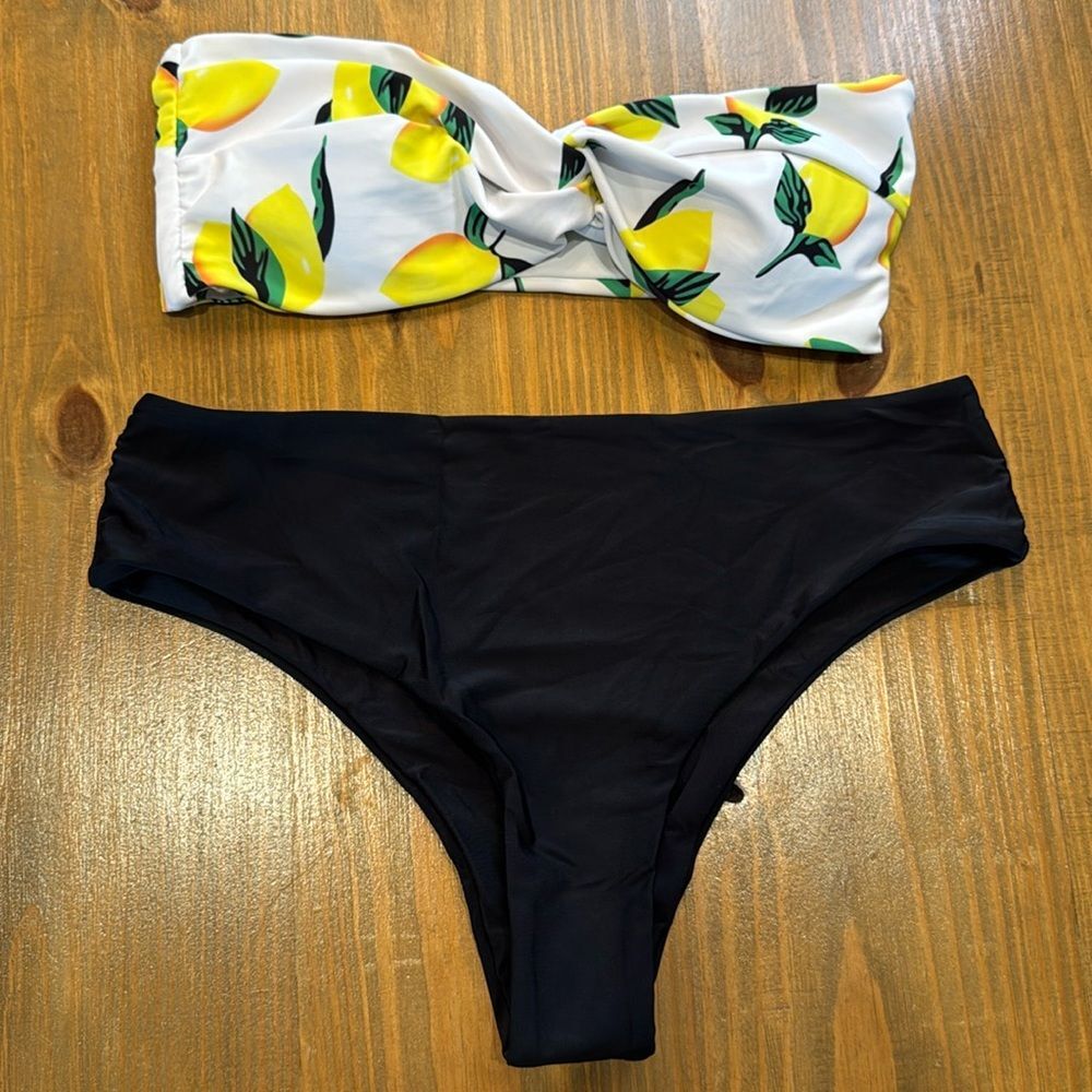 Zaful Lemon bandeau lemon twist Bikini Set size 8 Large NWOT buttery soft fabric
